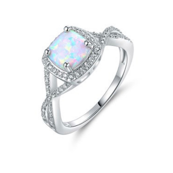 NWT Opal and CZ Crisscross Silver Ring - sizes 6, 7, 8 - Picture 1 of 7